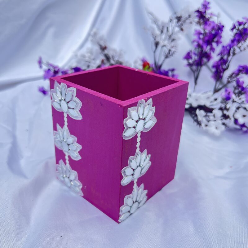 Pinky Lotus - Handmade Wooden Desk Organizer / Pencil Holder