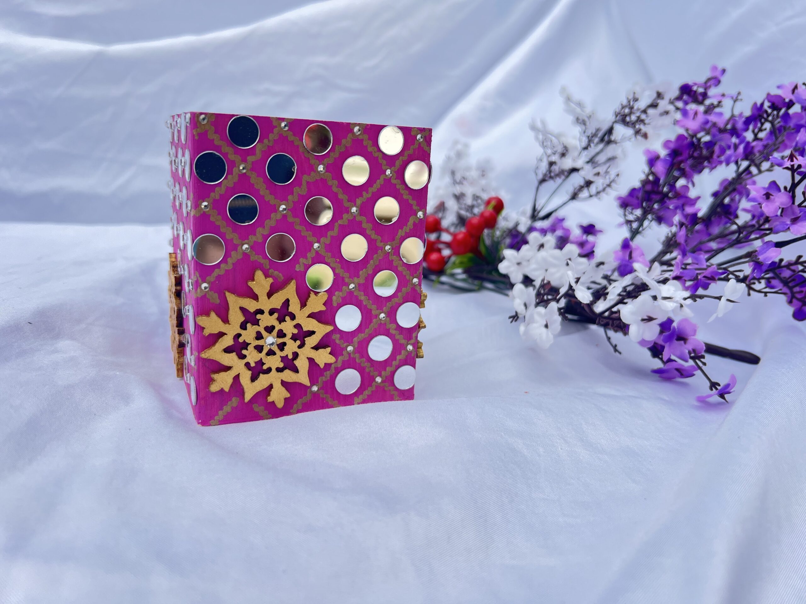 Shiny Pink Handmade Wooden Desk Organizer / Pencil Holder