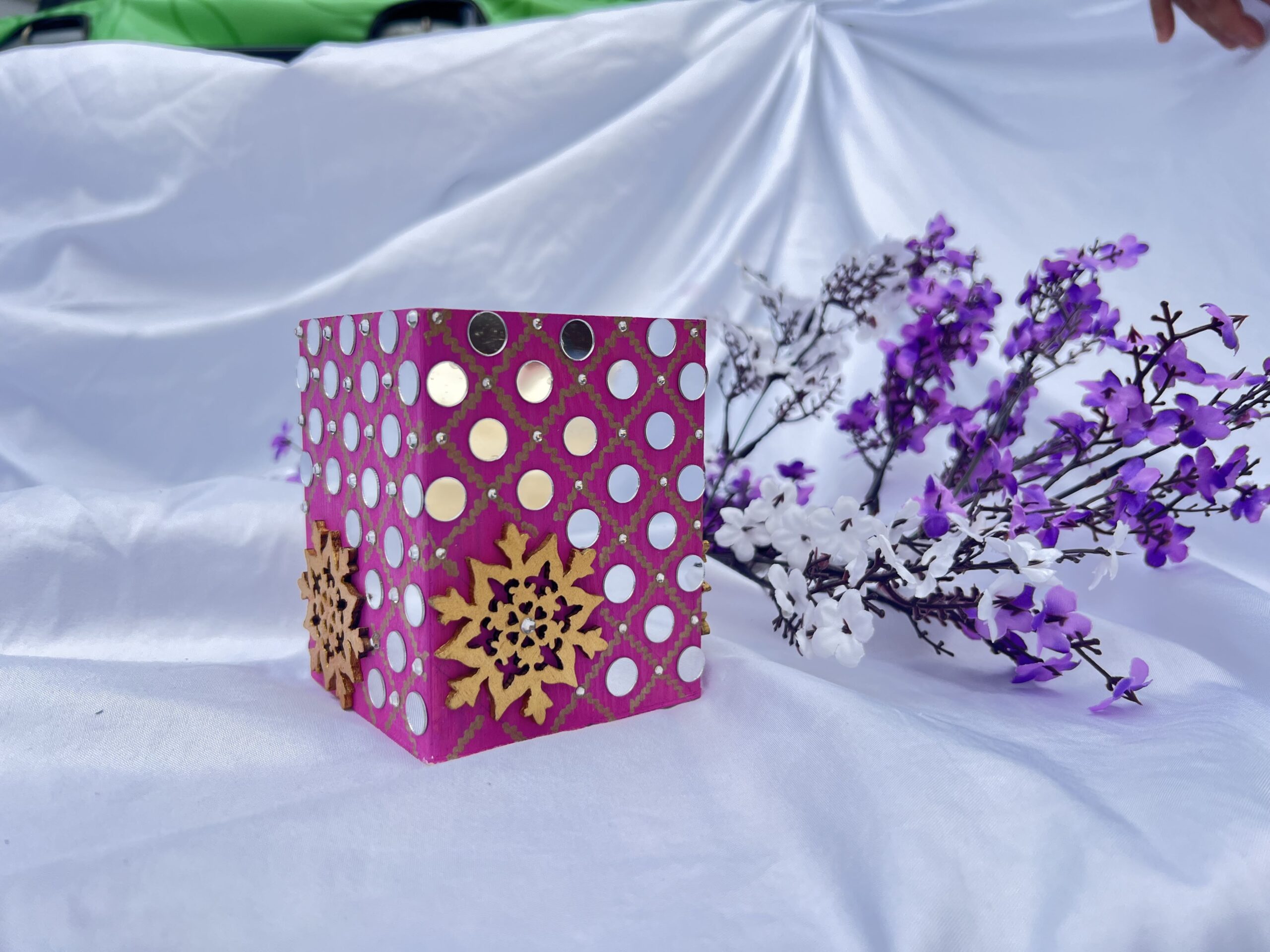 Shiny Pink Handmade Wooden Desk Organizer / Pencil Holder - Image 2