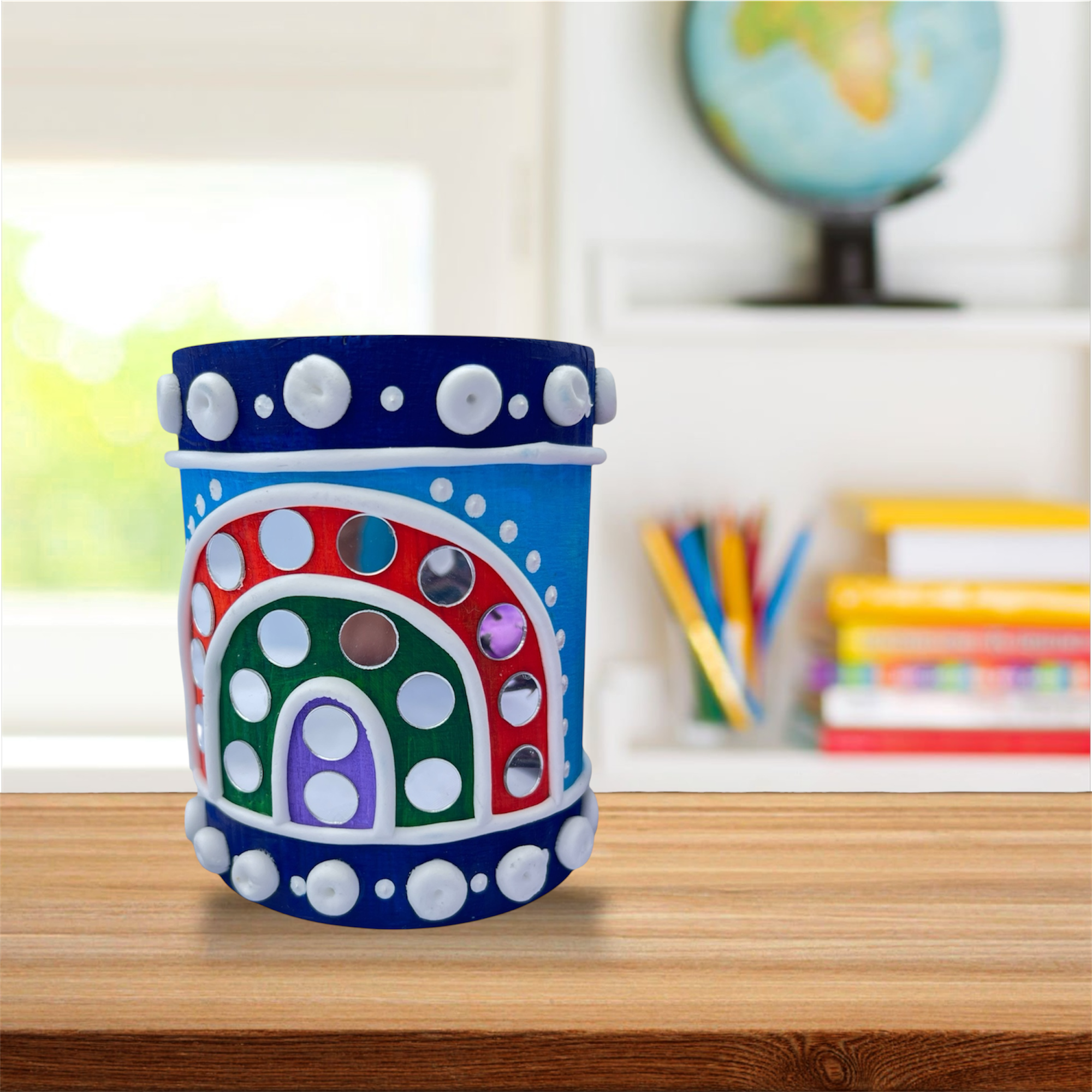 Colorful Wooden Desk Organizer / Pencil Holder