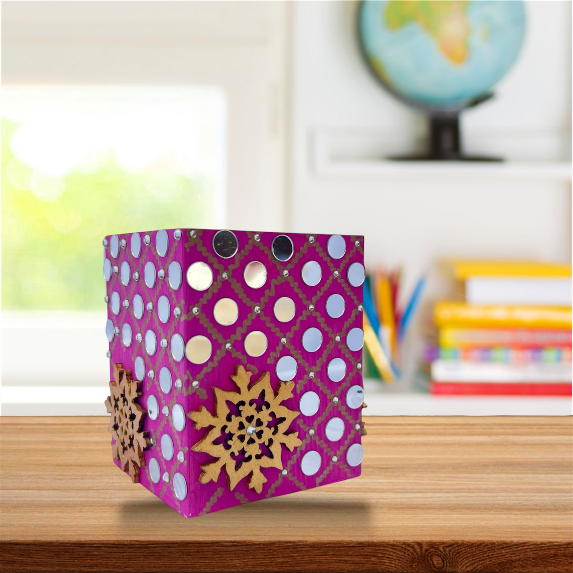 Shiny Pink Handmade Wooden Desk Organizer / Pencil Holder - Image 7