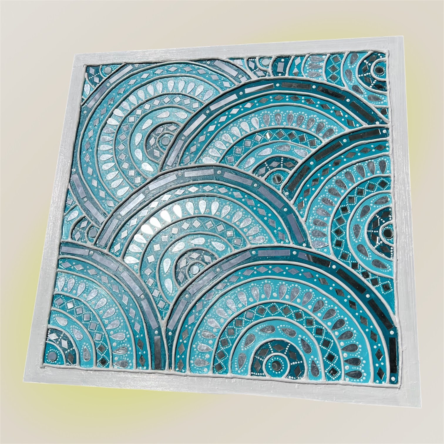 Lippan Art – Aqua Echoes (Extra Large Size) | Handmade Mirror Art NZ - Image 3