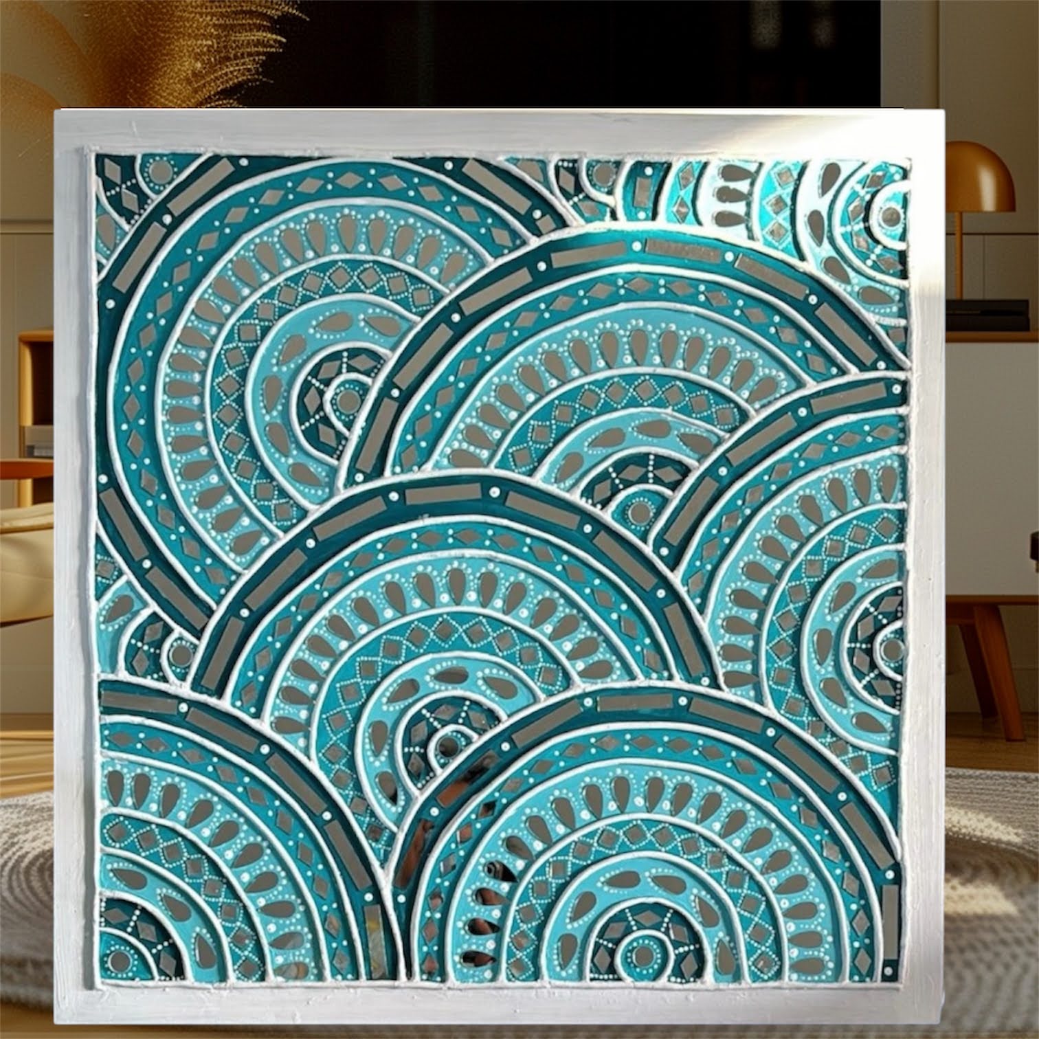 Lippan Art – Aqua Echoes (Extra Large Size) | Handmade Mirror Art NZ - Image 9