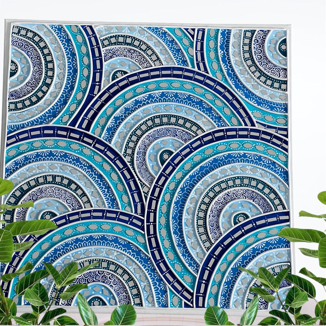 Lippan Art – Aqua Echoes (Extra Large Size) | Handmade Mirror Art NZ - Image 4