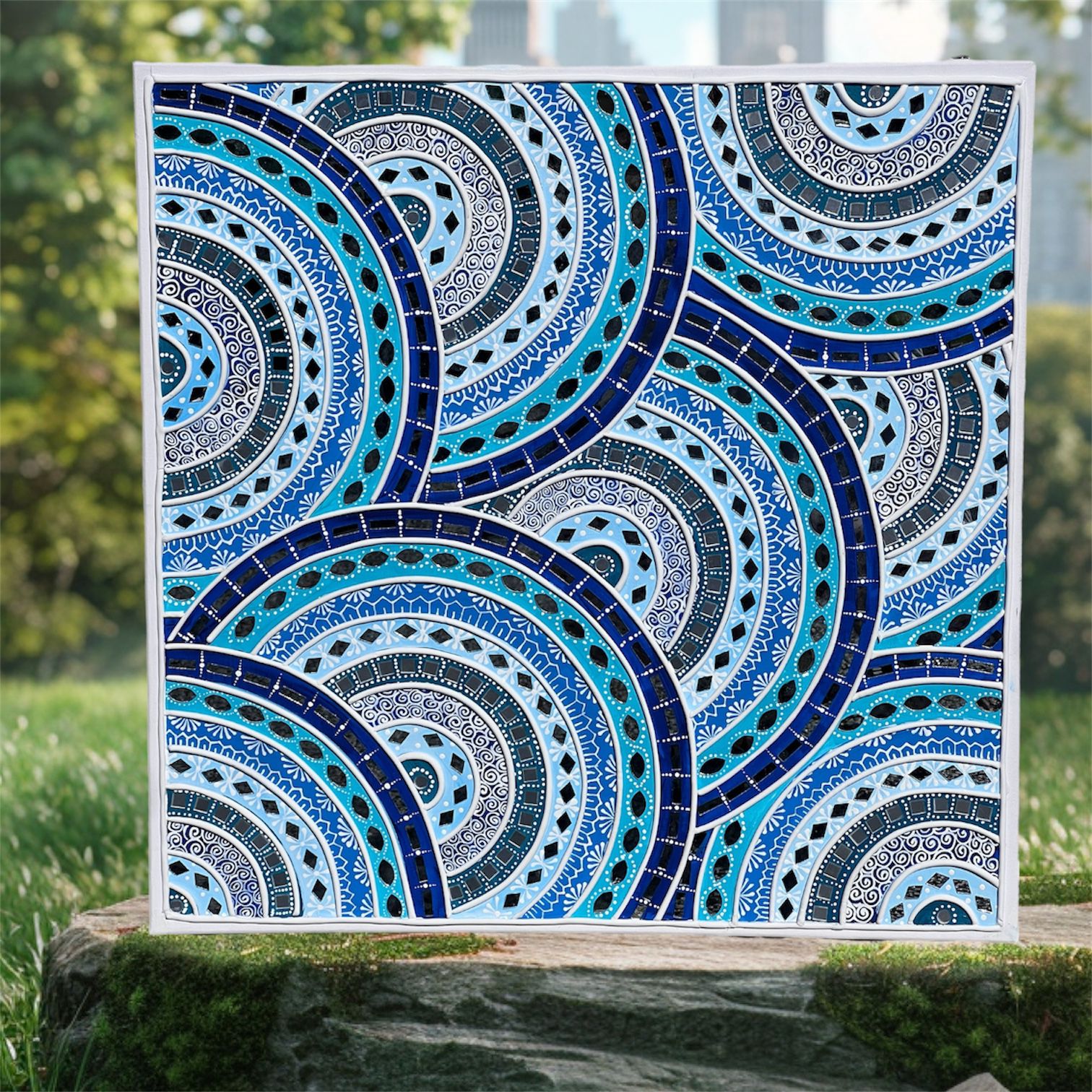 Lippan Art – Aqua Echoes (Extra Large Size) | Handmade Mirror Art NZ - Image 6