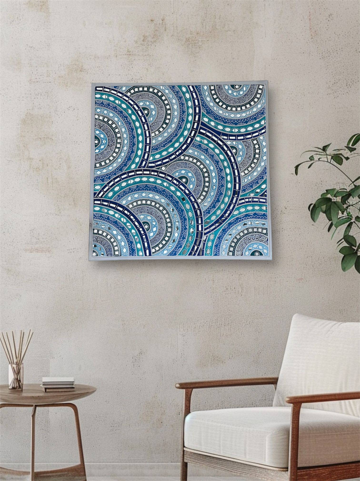 Lippan Art – Aqua Echoes (Extra Large Size) | Handmade Mirror Art NZ - Image 2