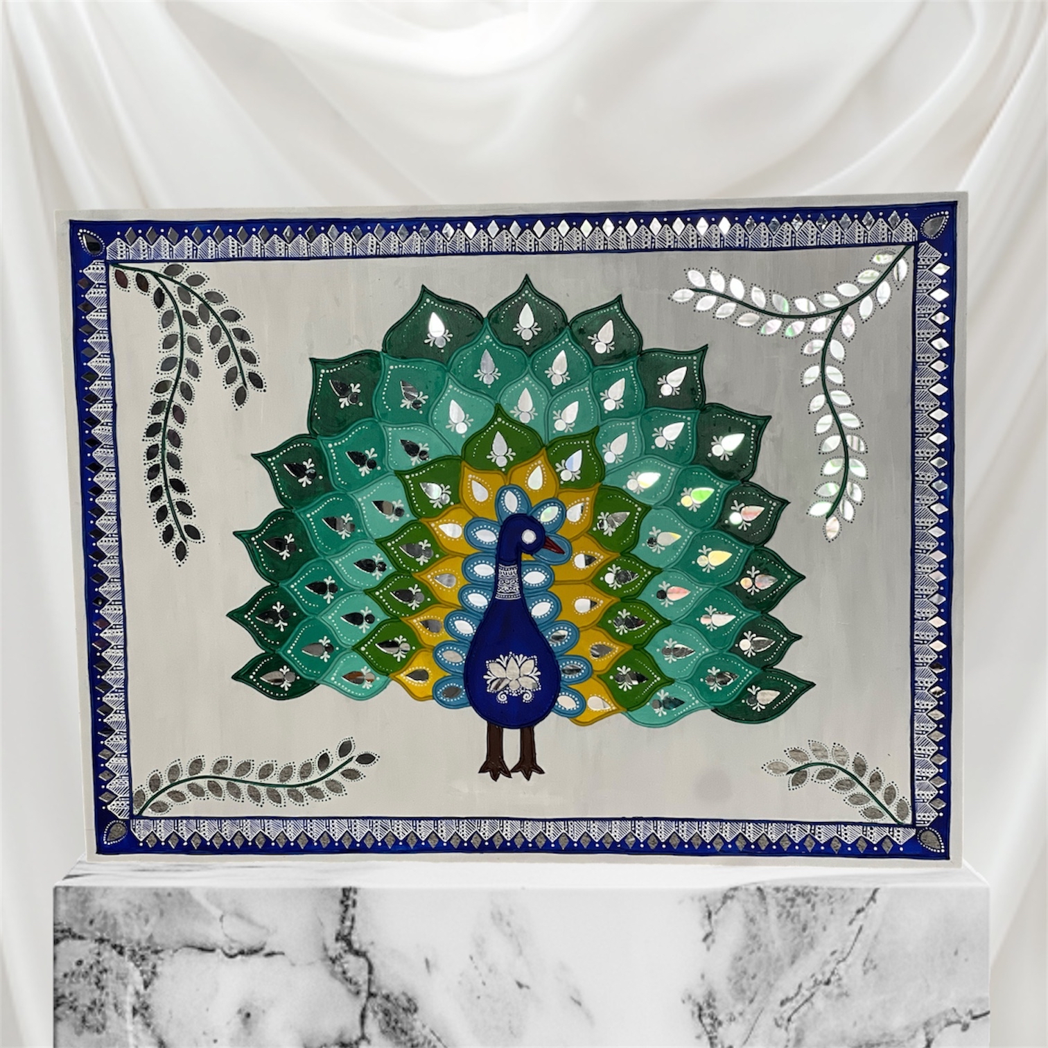 Extra Large Dancing Peacock in Lippan Art - Image 2