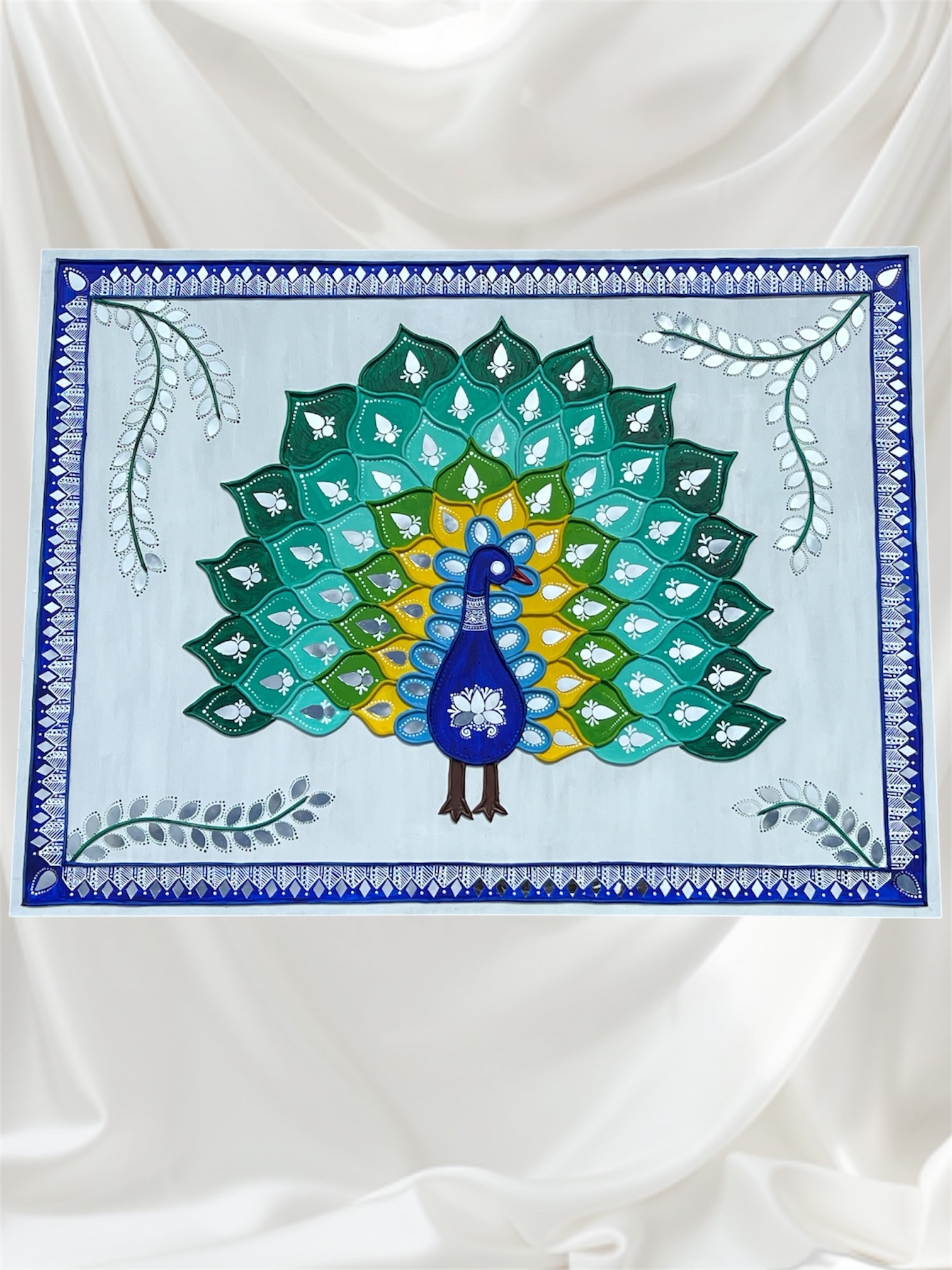 Extra Large Dancing Peacock in Lippan Art - Image 3